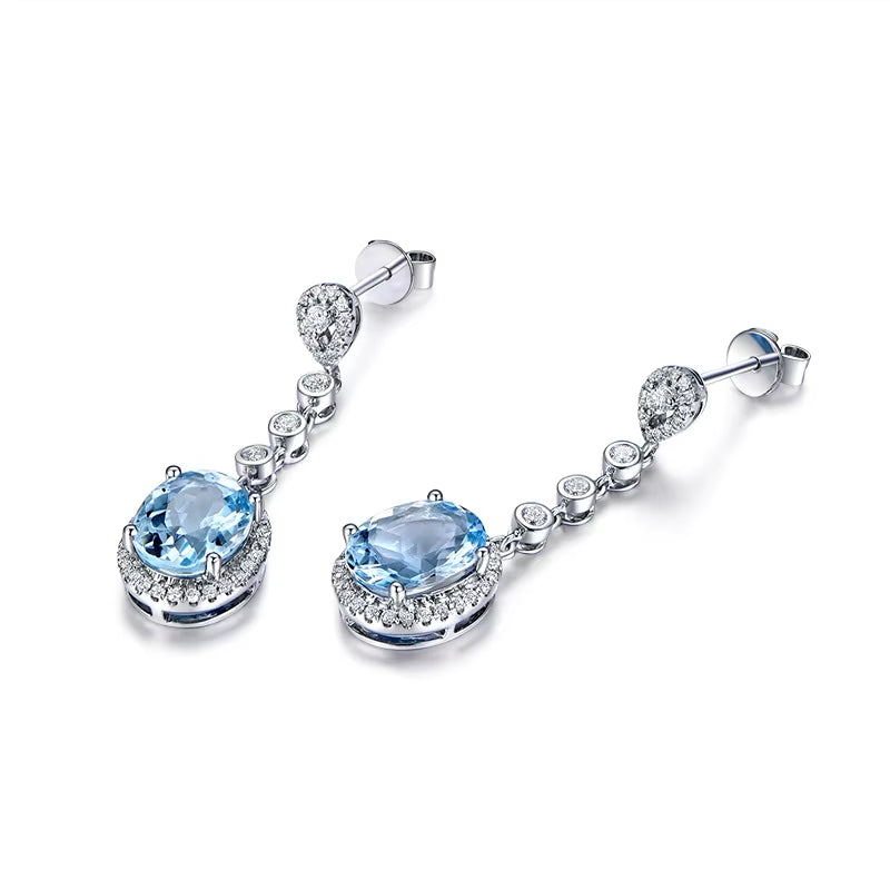 Charm Female Blue Crystal Drop Earrings Cute Zirconia Dangle Earrings for Women Trendy Bridal Oval Wedding Earrings
