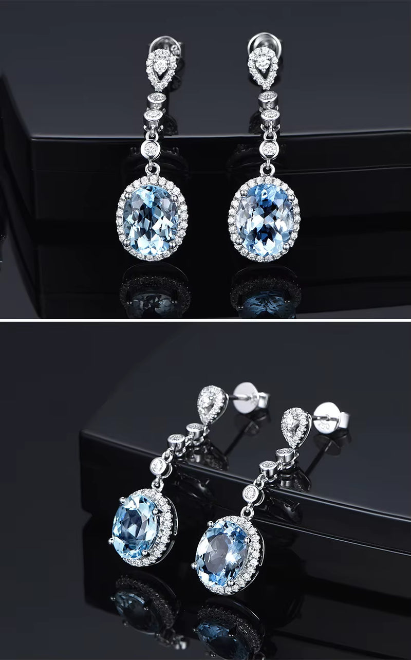 Charm Female Blue Crystal Drop Earrings Cute Zirconia Dangle Earrings for Women Trendy Bridal Oval Wedding Earrings