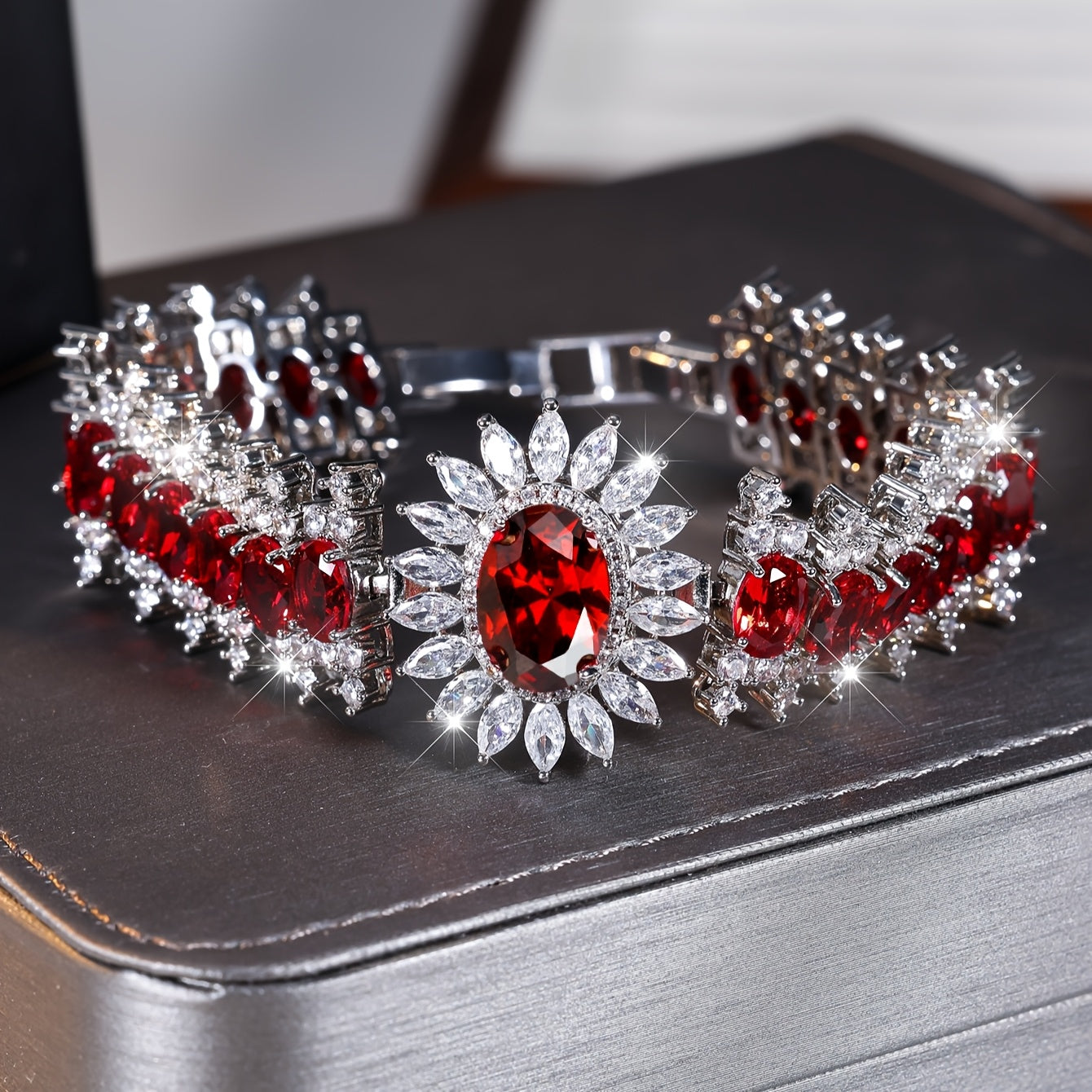 ANGOL Red Square Bezel Bracelet