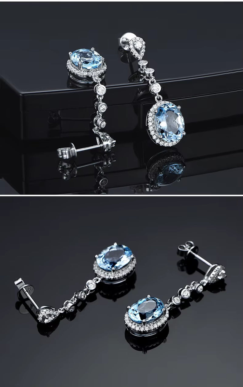 Charm Female Blue Crystal Drop Earrings Cute Zirconia Dangle Earrings for Women Trendy Bridal Oval Wedding Earrings
