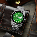 stainless steel band green watch dial