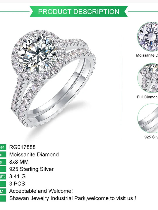 8mm Moissanite Diamond Ring Set