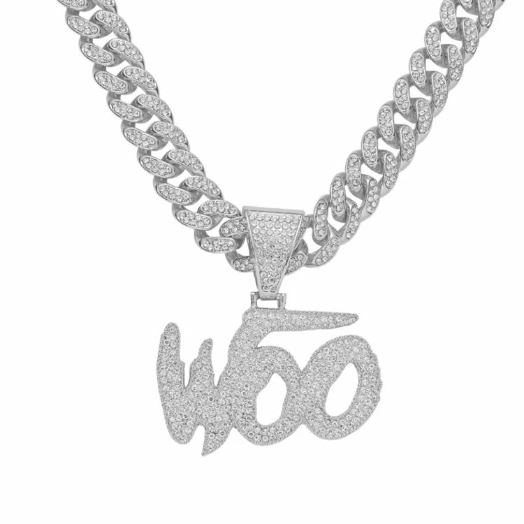 Moissanite Initial Pendant Cuban Chain Necklace