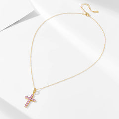Luxury Pink Silver Cross Necklace