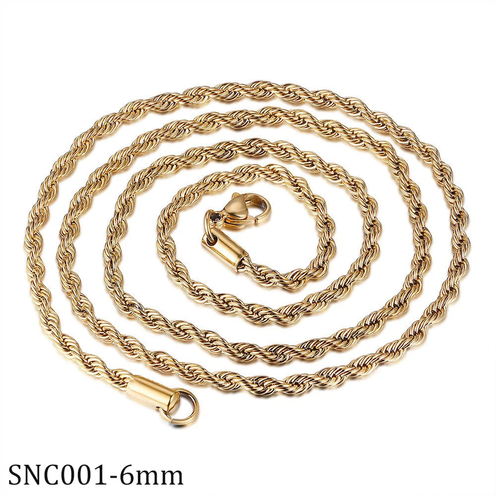 Gold Twisted Rope Chain Necklace