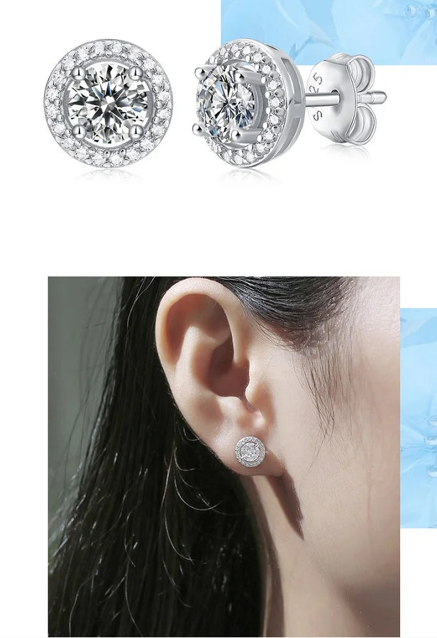GRA Moissanite Sterling Silver Stud Earrings