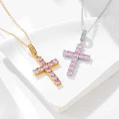 Luxury Pink Silver Cross Necklace