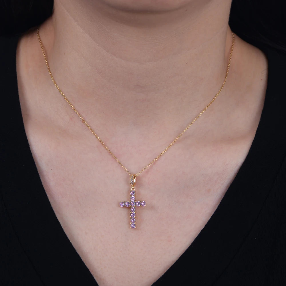 Luxury Pink Silver Cross Necklace