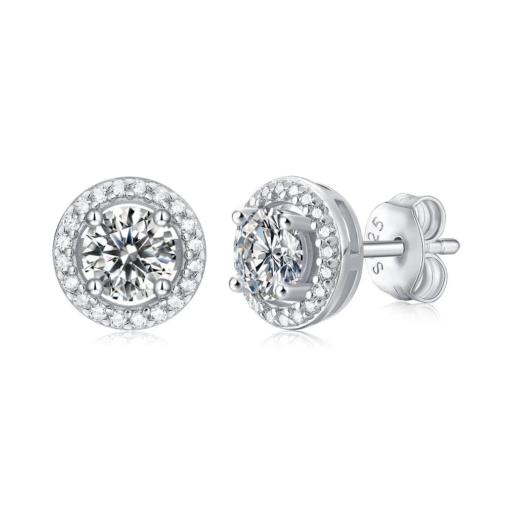 GRA Moissanite Sterling Silver Stud Earrings