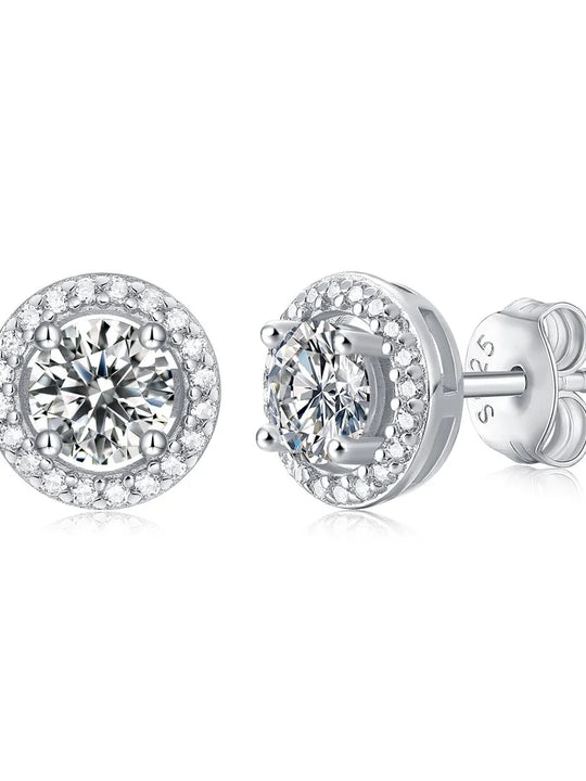 GRA Moissanite Sterling Silver Stud Earrings