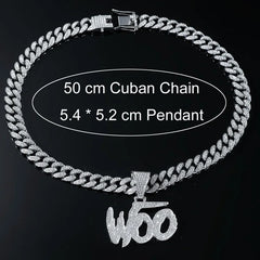 Moissanite Initial Pendant Cuban Chain Necklace