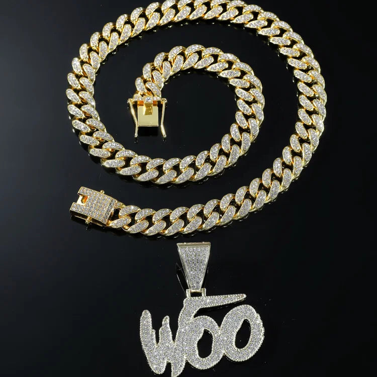 Moissanite Initial Pendant Cuban Chain Necklace