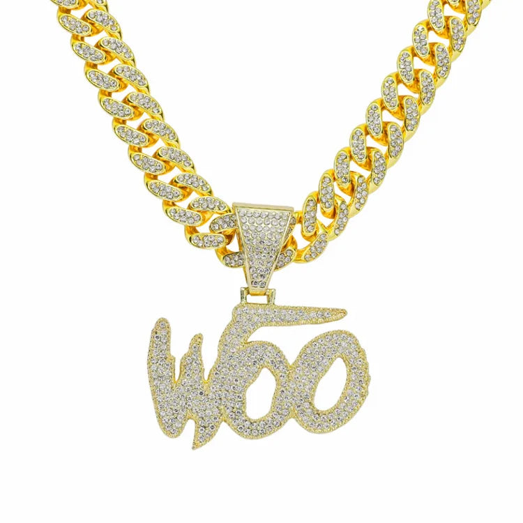 Moissanite Initial Pendant Cuban Chain Necklace