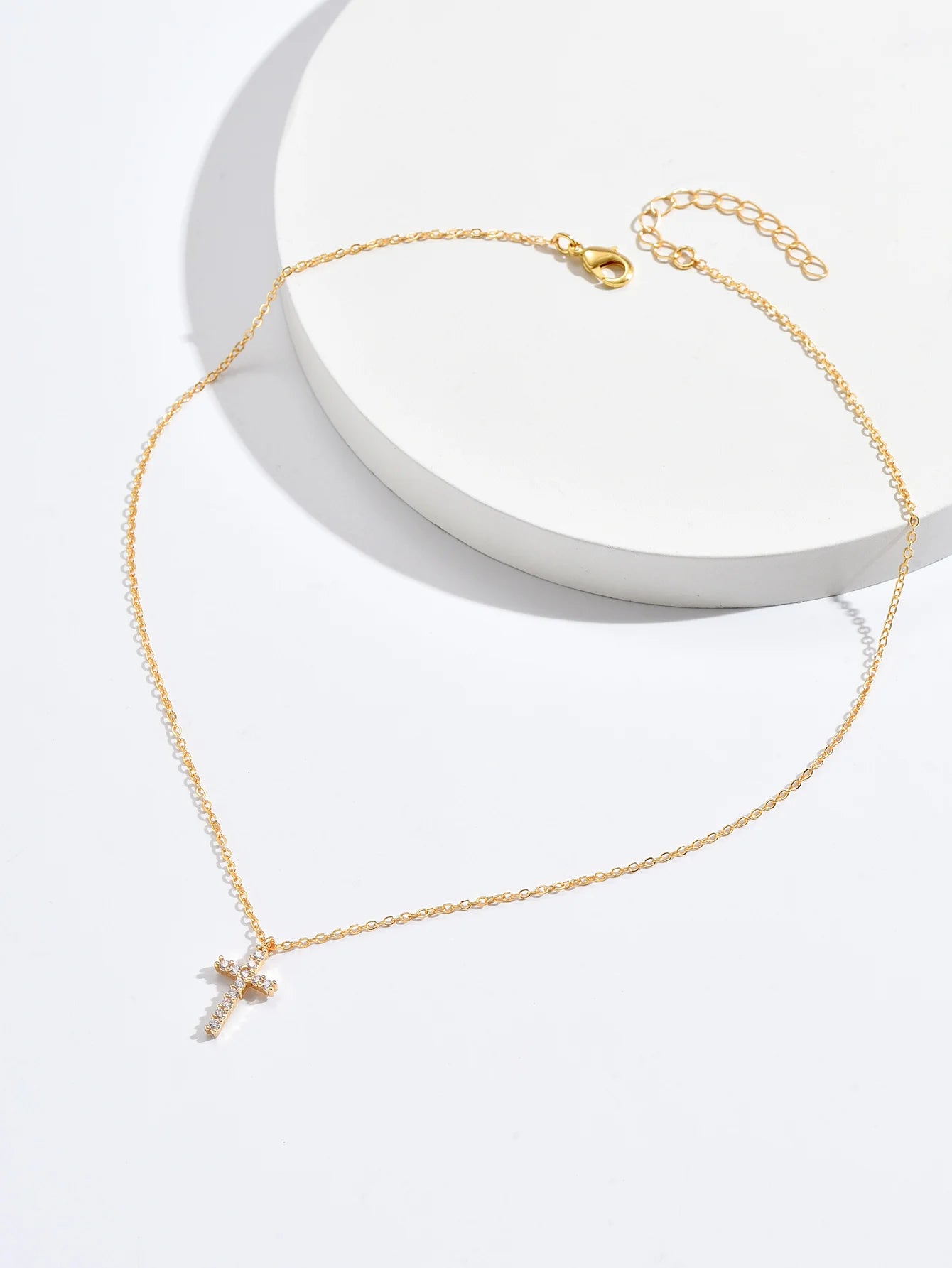 Fashion Gold Zircon Cross Necklace