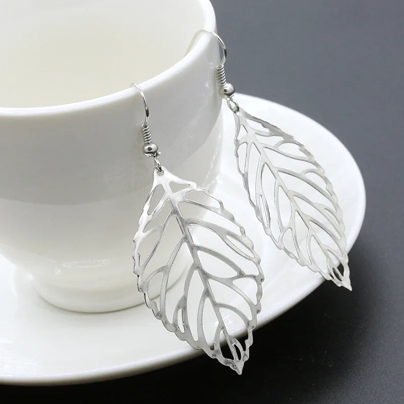 Hollow Leaf Drop Earrings