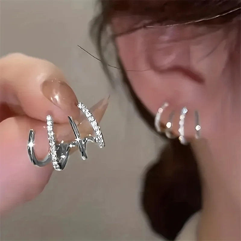 Korean Cross Arc Long Drop Earrings
