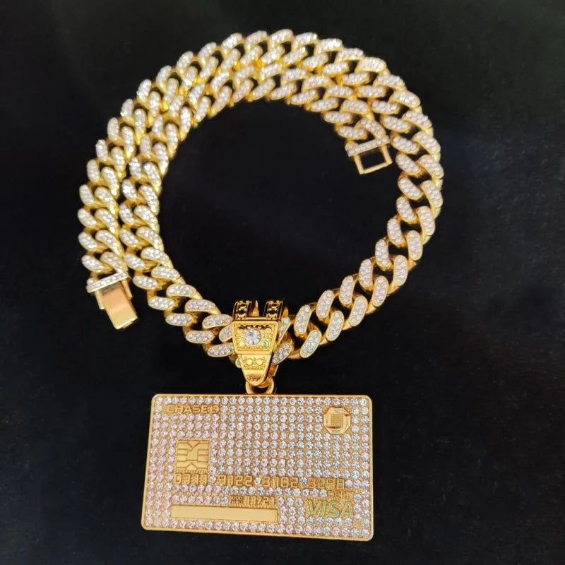Men’s Bank Card Pendant Cuban Chain Necklace