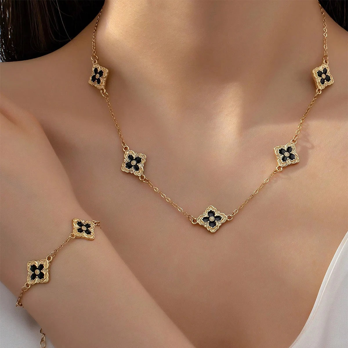 Necklace Bracelet Elegant Floral 2 PCS Jewelry Set