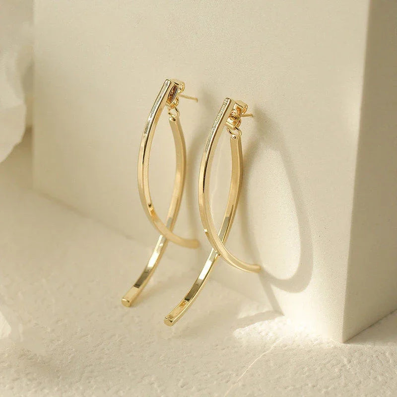Korean Cross Arc Long Drop Earrings