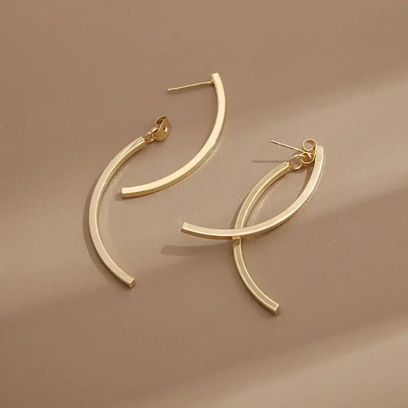 Korean Cross Arc Long Drop Earrings