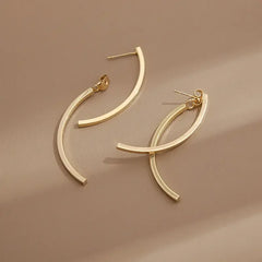 Korean Cross Arc Long Drop Earrings