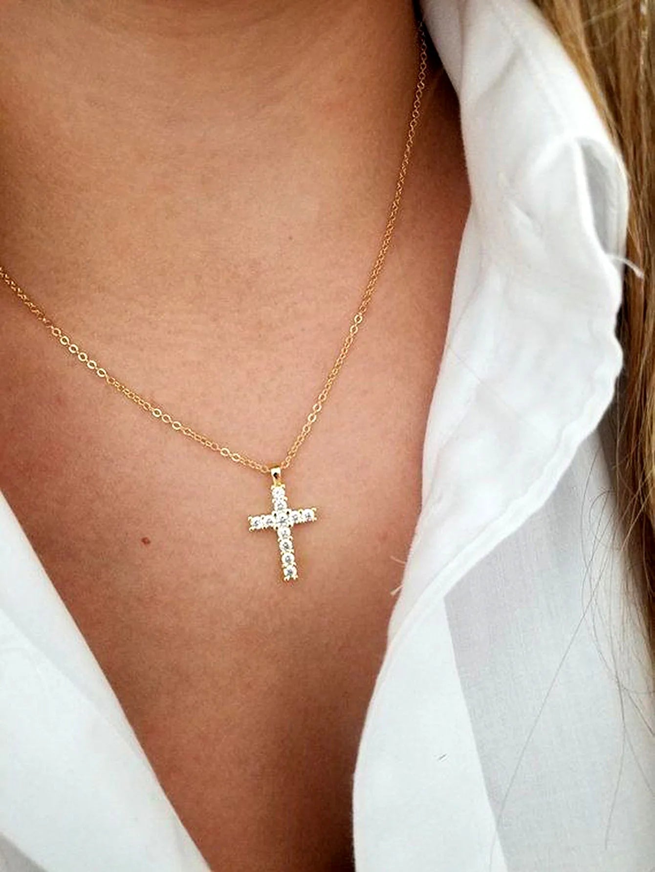 Fashion Gold Zircon Cross Necklace