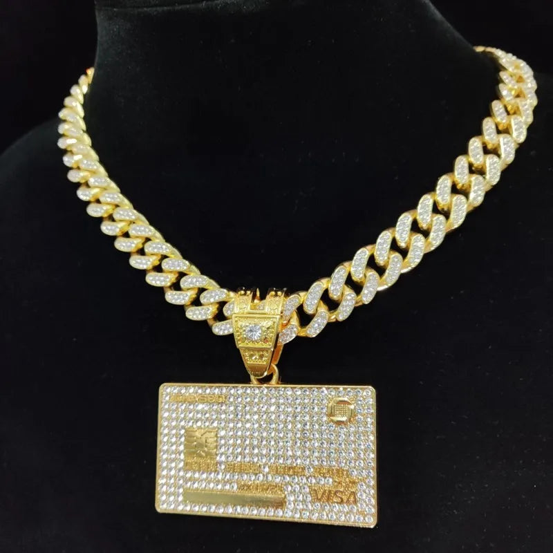 Men’s Bank Card Pendant Cuban Chain Necklace