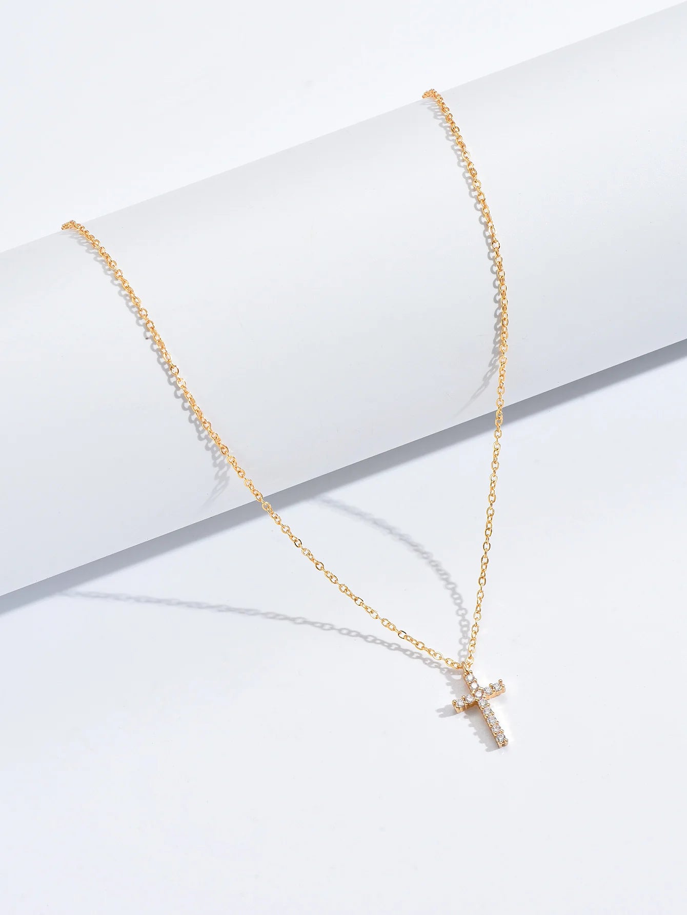 Fashion Gold Zircon Cross Necklace