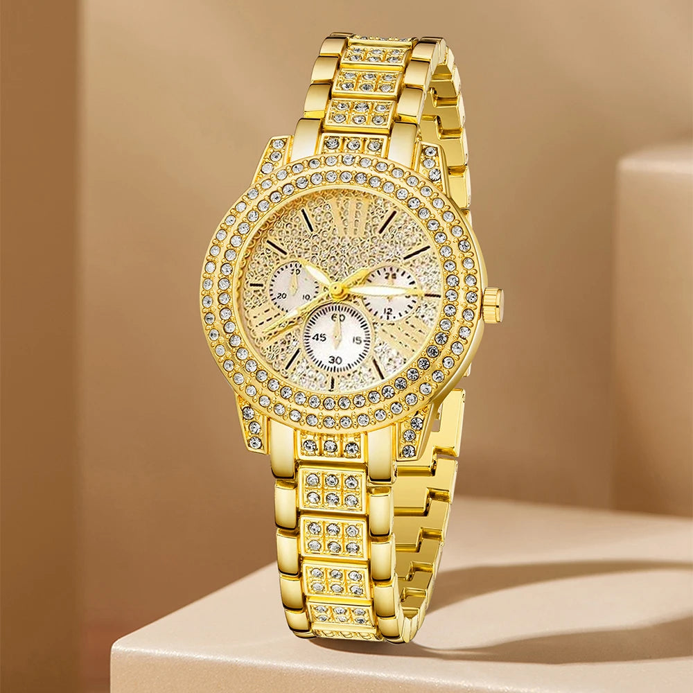 Quartz Watch Gold Luxury Set