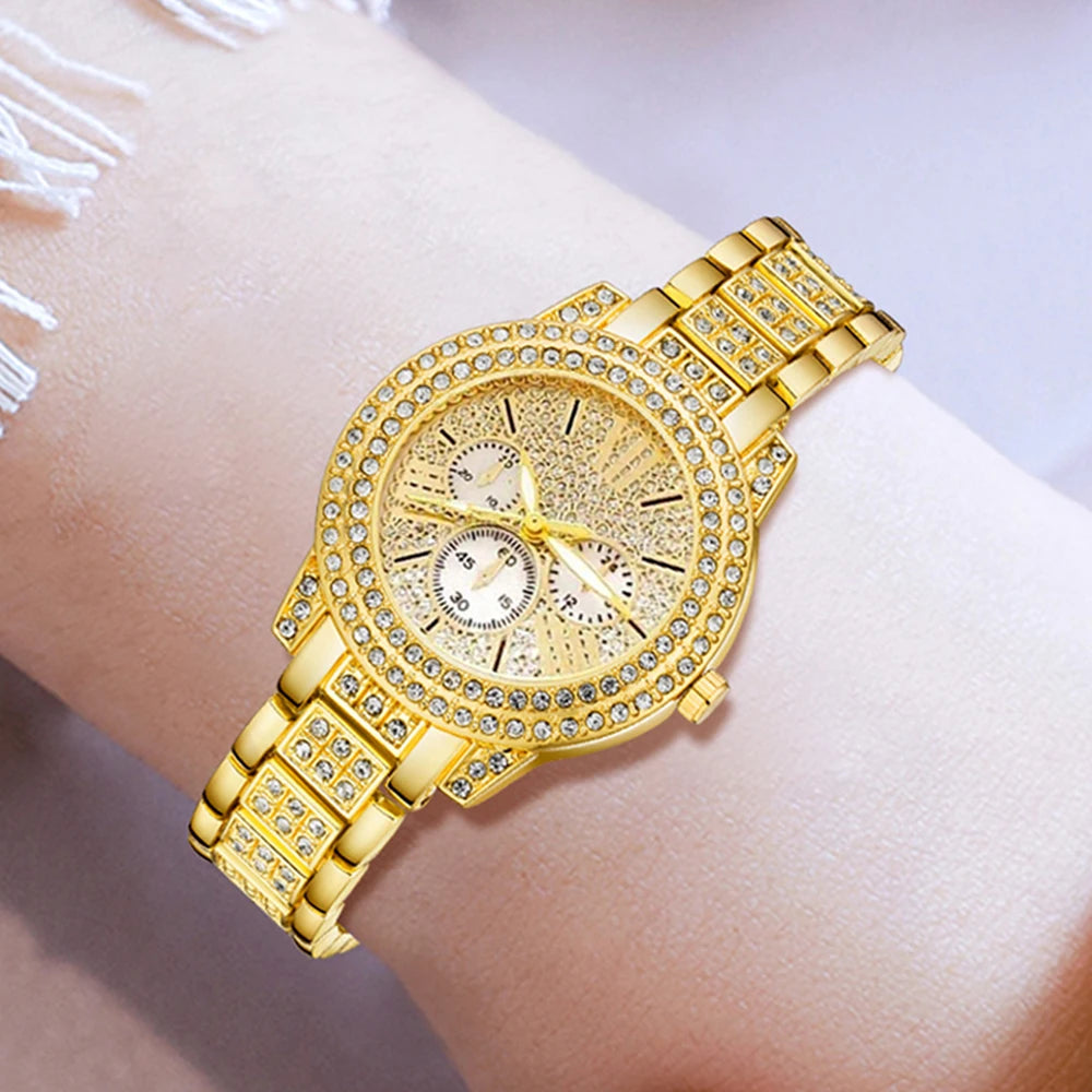 Quartz Watch Gold Luxury Set