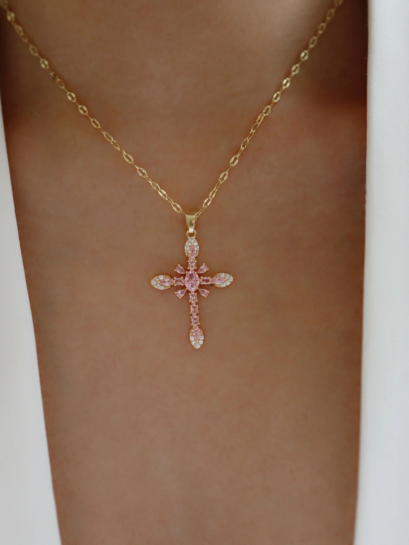 Fashion Gold Zircon Cross Necklace