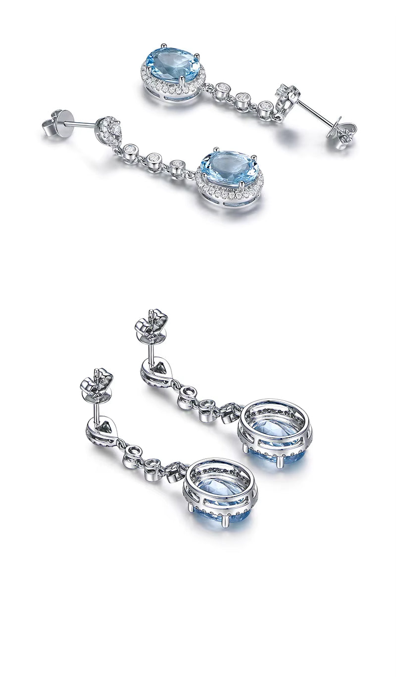 Charm Female Blue Crystal Drop Earrings Cute Zirconia Dangle Earrings for Women Trendy Bridal Oval Wedding Earrings