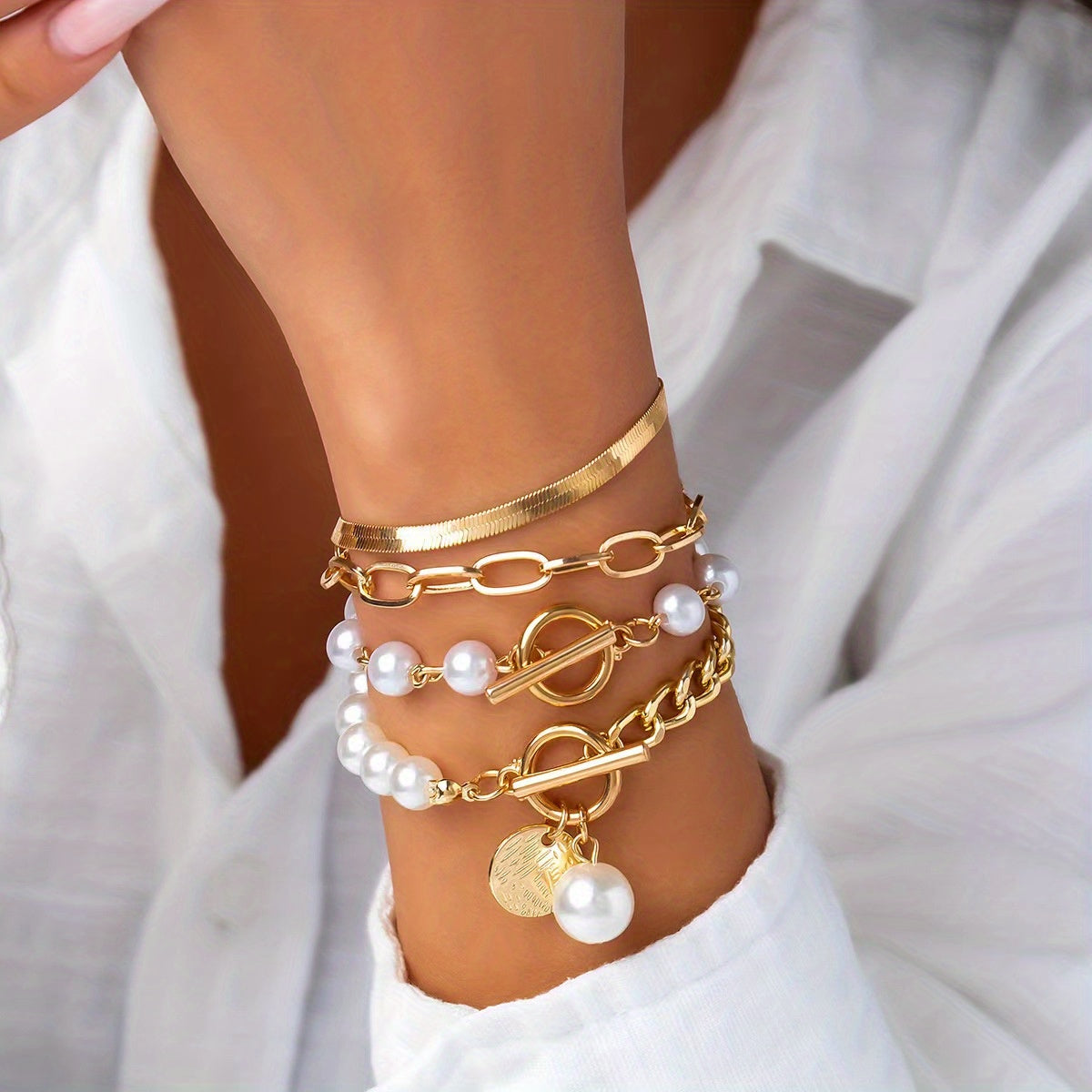 4pcs Golden-Toned Bracelet Set