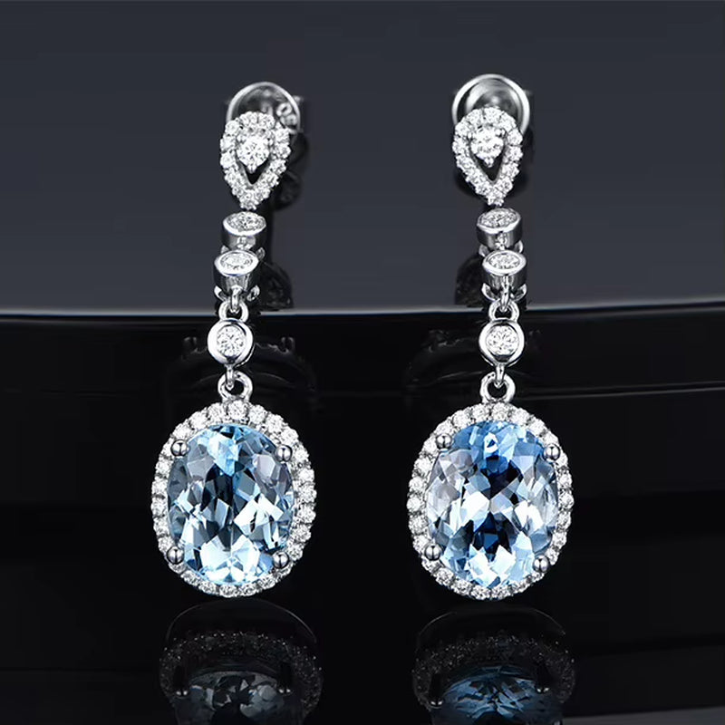 Charm Female Blue Crystal Drop Earrings Cute Zirconia Dangle Earrings for Women Trendy Bridal Oval Wedding Earrings